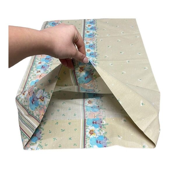 Vintage 1970s Pansy Tan Floral Set Twin 2 Pillowcases Fitted Flat Sheet Pansies - Picture 7 of 16